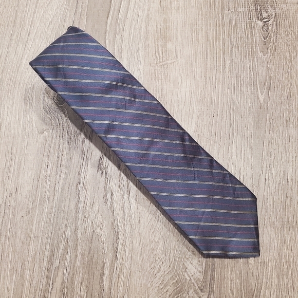 Paco Rabanne Stripped Blue Tie 100% Silk 3" Wide - Picture 1 of 4